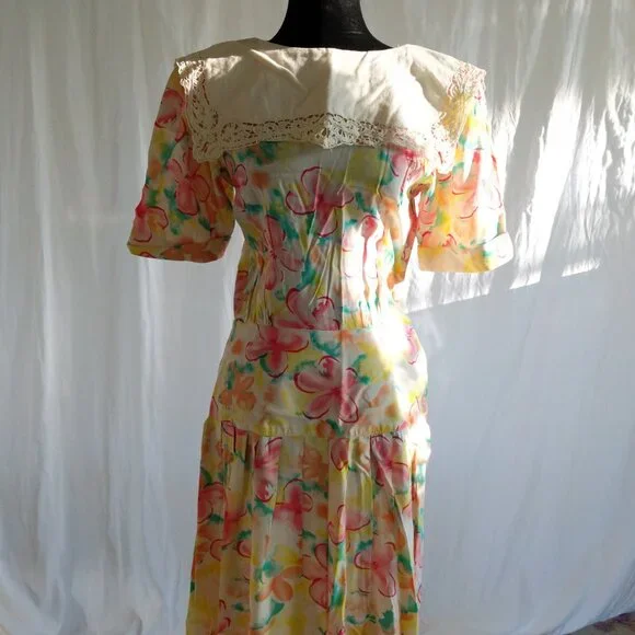 Vintage 80s Tropical Cottagecore Nancy Johnson dress size small - Picture 4 of 8